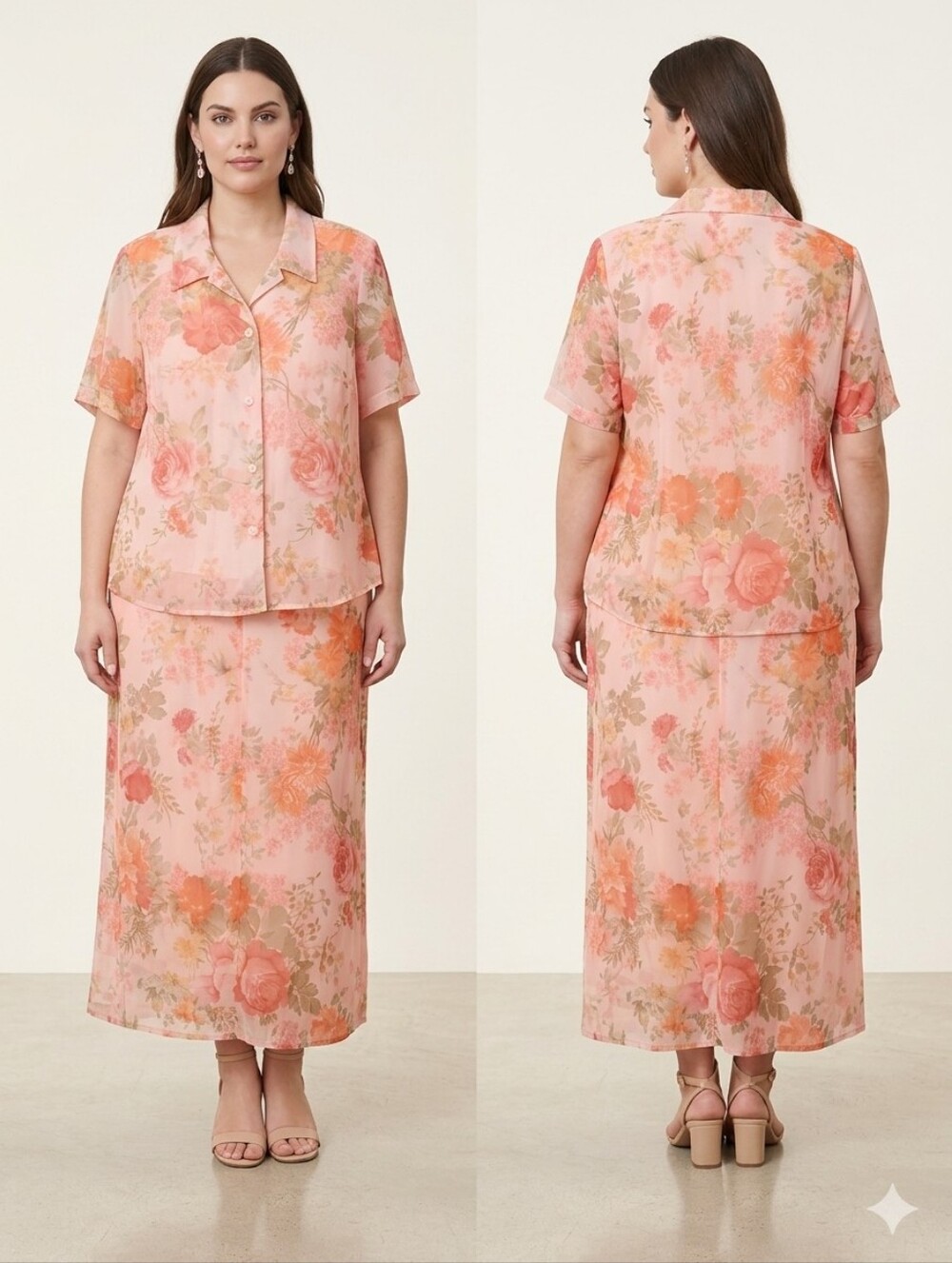Lady Dorby 2 Piece Set Pink Floral Dress And Blouse Size 14W